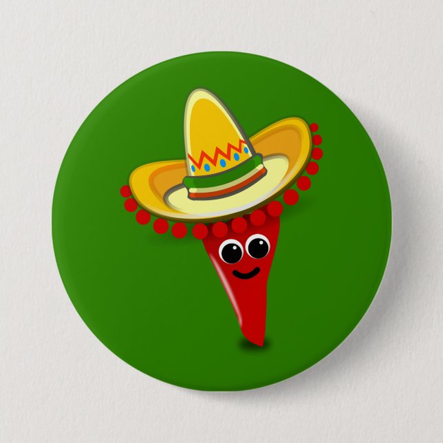 Badge Rond 7,6 Cm Pepper chili dans un Sombrero (Devant)