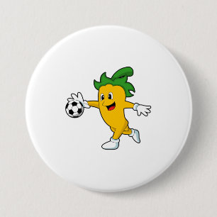 Badge Rond 7,6 Cm Pepper Vegan comme joueur de football avec Soccer.