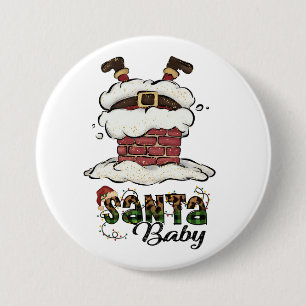 Badge Rond 7,6 Cm Père Noël bébé - Joyeux Noël - Feu de Noël