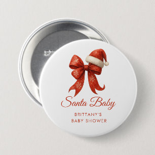 Badge Rond 7,6 Cm Père Noël moderne Baby shower Red Bow Noël