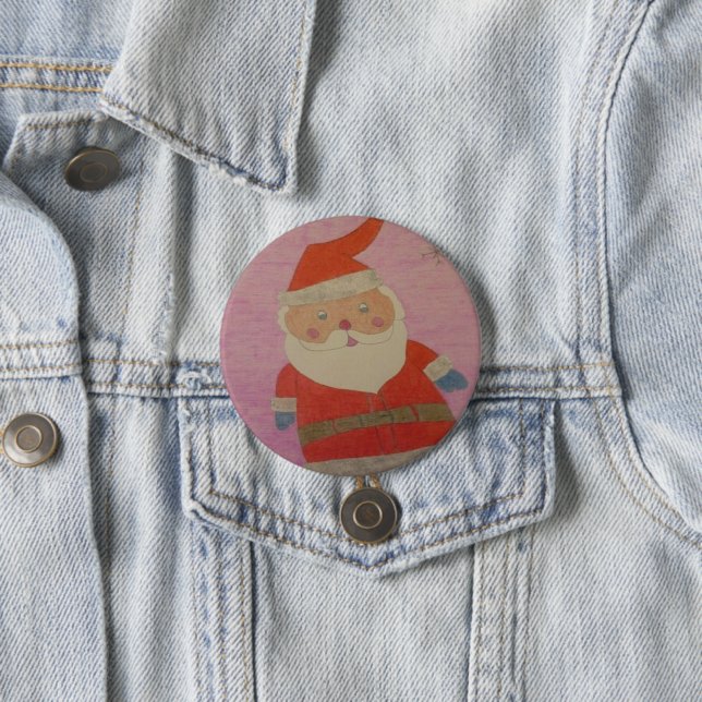 Badge Rond 7,6 Cm Père Noël vintage (En situation)