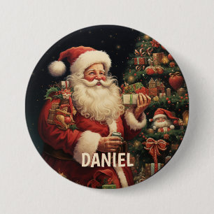 Badge Rond 7,6 Cm Père Noël Vintage Personnalisé