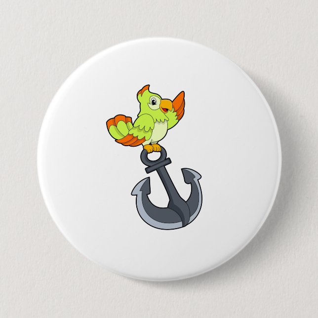 Badge Rond 7,6 Cm Perroquet avec Ancre (Devant)
