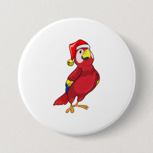 Badge Rond 7,6 Cm Perroquet avec chapeau de Père Noël
