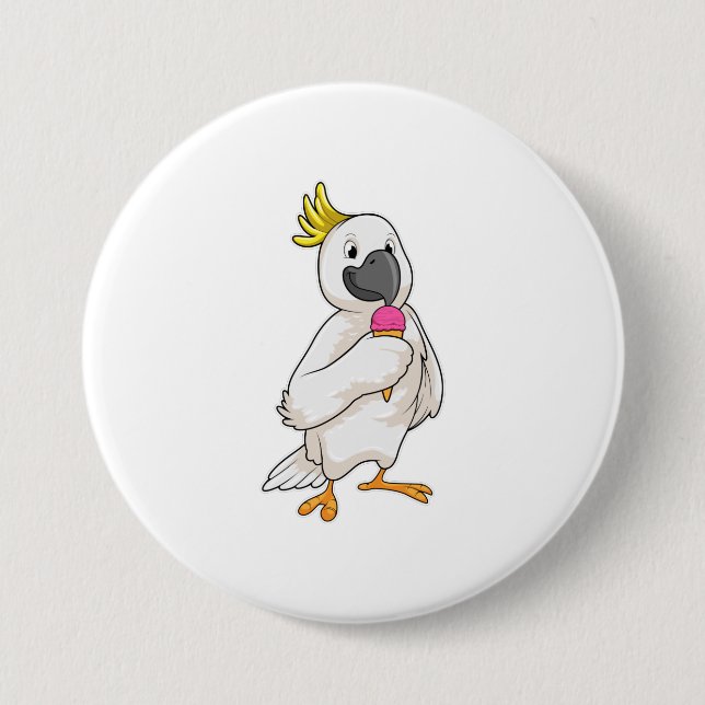Badge Rond 7,6 Cm Perroquet avec crème glacée gaufre (Devant)