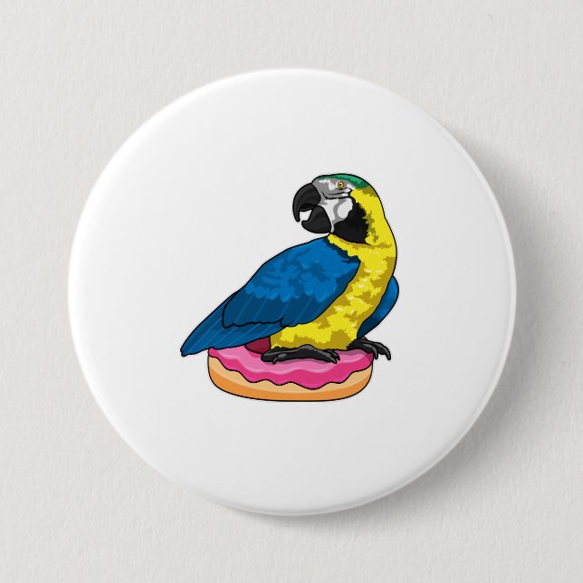 Badge Rond 7,6 Cm Perroquet avec Donut (Devant)