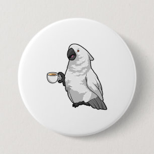 Badge Rond 7,6 Cm Perroquet avec tasse de café