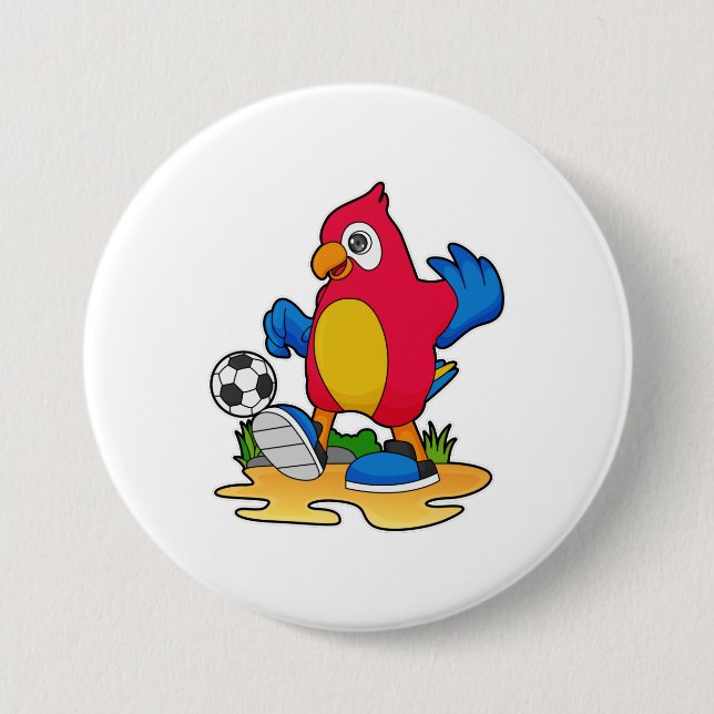 Badge Rond 7,6 Cm Perroquet comme joueur de football avec Soccer (Devant)