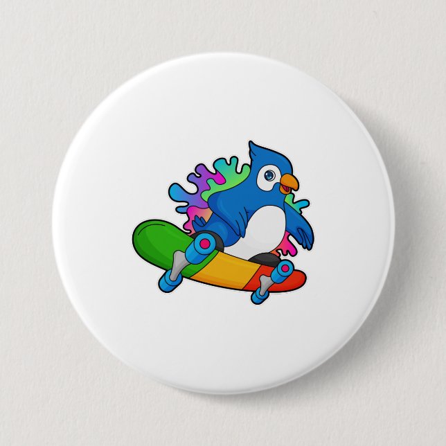 Badge Rond 7,6 Cm Perroquet en tant que skate avec skateboard (Devant)