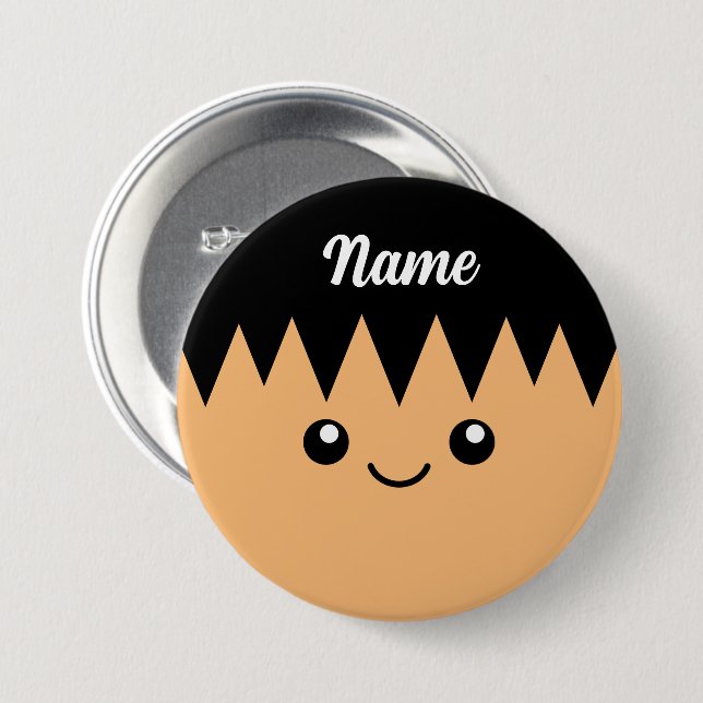 Badge Rond 7,6 Cm Personalized name button with funny cartoon face (Devant & derrière)
