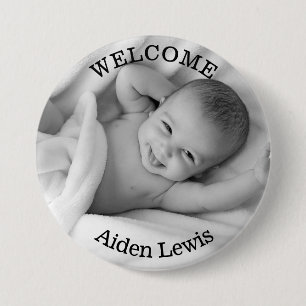 Badge Rond 7,6 Cm Personalized Welcome New Baby Photo Button