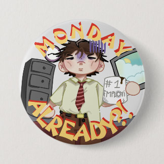 Badge Rond 7,6 Cm Personnage Chibi Épuisé, Bouton Thème Bureau