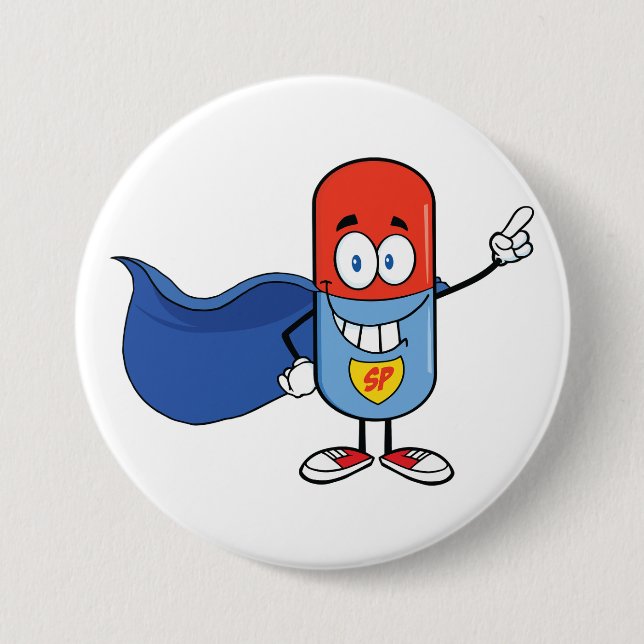 Badge Rond 7,6 Cm Personnage de héros de la super pilule de dessin a (Devant)