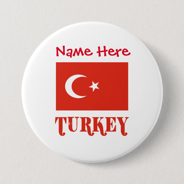 Badge Rond 7,6 Cm Personnalisation rouge du drapeau turc (Devant)