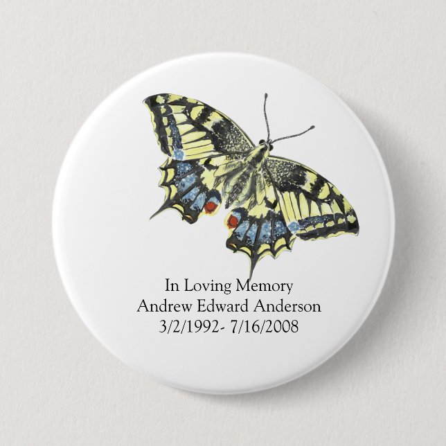 Badge Rond 7,6 Cm Personnalisé En Mémoire Amour Papillon Memorial (Devant)