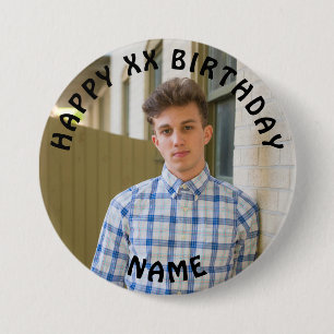 Badge Rond 7,6 Cm Personnalisé Joyeux Anniversaire Photo Nom et âge 