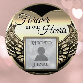 Badge Rond 7,6 Cm Personnalisé Photo Gold Memorial Heart