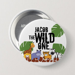 Badge Rond 7,6 Cm Personnalisé WILD ONE Safari Bouton Anniversaire