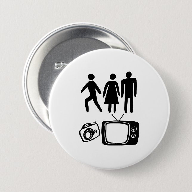 Badge Rond 7,6 Cm Personne Femme Homme Caméra TV (Devant & derrière)