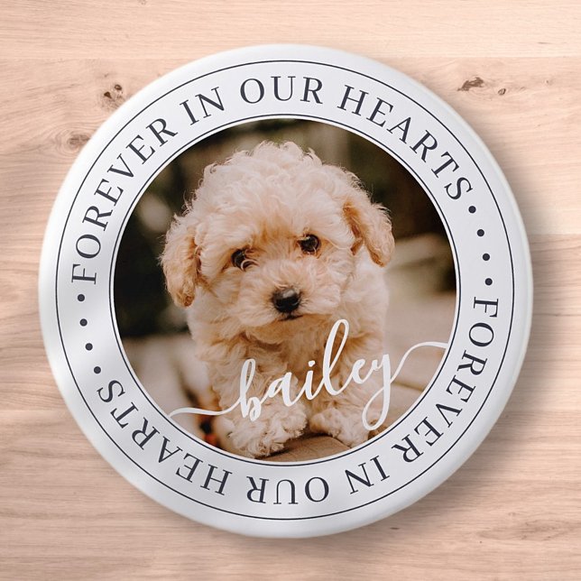 Badge Rond 7,6 Cm Pet Memorial Forever Hearts Élégant Photo Chic (Créateur téléchargé)