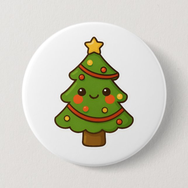 Badge Rond 7,6 Cm Petit arbre de Noël Kawaii (Devant)