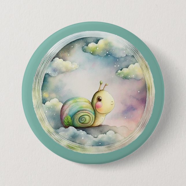 Badge Rond 7,6 Cm Petit escargot, personnage de dessin animé, animal (Devant)