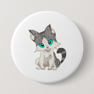 BADGE ROND 7,6 CM PETITE CUISINE GRIS ET BEIGE AUX YEUX BLEUS