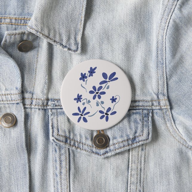 Badge Rond 7,6 Cm Petite Fleurs Romantiques Bleues (En situation)