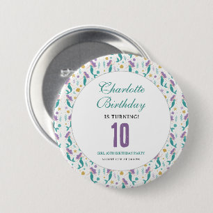 Badge Rond 7,6 Cm Petite Sirène Dorée 10e Anniversaire   Sous l'Océa