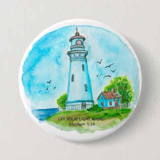 Badge Rond 7,6 Cm Phare Laissez Votre Lumière Briller Matthieu 5:16