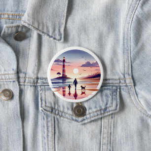 Badge Rond 7,6 Cm Phare Sunset Walk Côté littoral