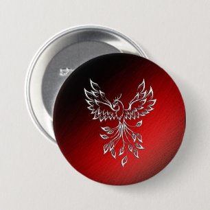 Badge Rond 7,6 Cm Phoenix Blanche se lève Rouge n Cendres Noires