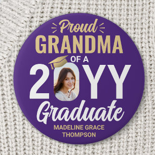 Badge Rond 7,6 Cm Photo de diplômé fier grand-mère moderne violet et
