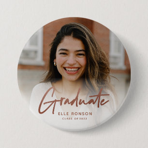 Badge Rond 7,6 Cm Photo de diplômé moderne en écriture rose gold