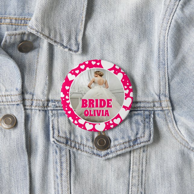 Badge Rond 7,6 Cm Photo de mariée de bachelorette personnalisée (En situation)