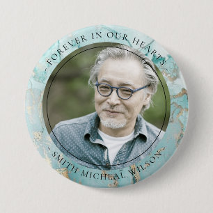 BADGE ROND 7,6 CM PHOTO MÉMORIQUE DE L'AQUA DUSKY BLUE GOLD AGATE S