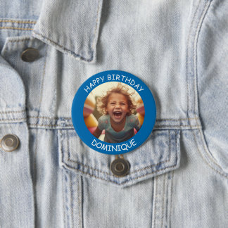 Badge Rond 7,6 Cm Photo personnalisable et nom Bouton Anniversaire