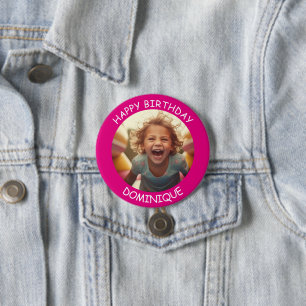Badge Rond 7,6 Cm Photo personnalisable et nom Bouton Anniversaire