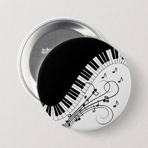 Badge Rond 7,6 Cm Piano Keyboard Music Design