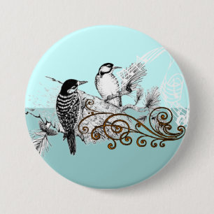 Badge Rond 7,6 Cm Pichette Vintage Oiseaux Amoureux Mariage