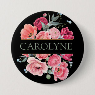 Badge Rond 7,6 Cm Pies françaises roses Monogrammes floraux
