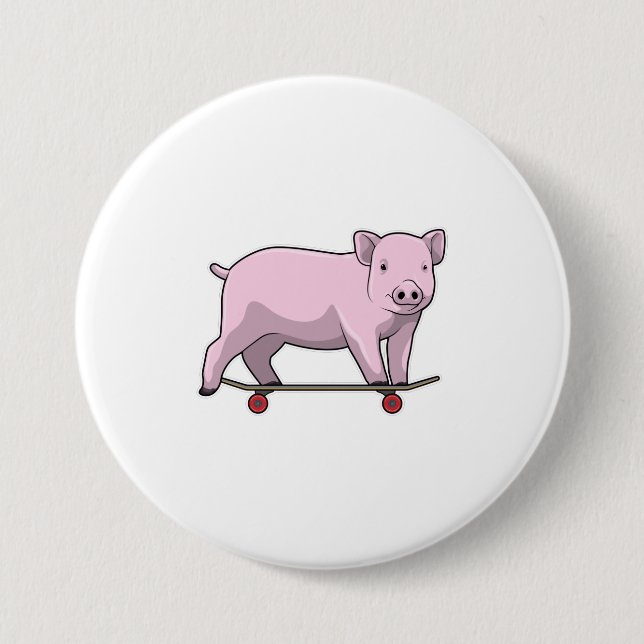 Badge Rond 7,6 Cm Pig as skater avec skate (Devant)