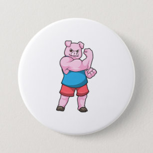 Badge Rond 7,6 Cm Pig comme Bodybuilder avec grand bras Supérieur