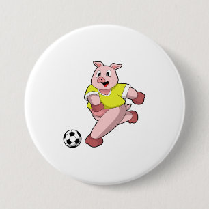 Badge Rond 7,6 Cm Pig comme joueur de football avec Soccer