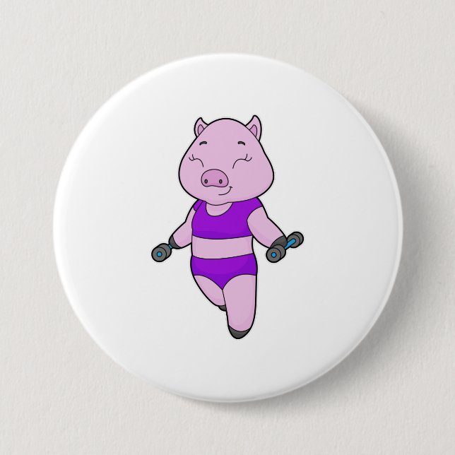 Badge Rond 7,6 Cm Pig Fitness Dumbbell (Devant)