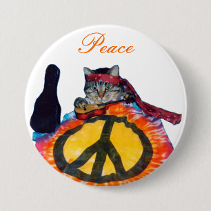 Badge Rond 7,6 Cm Pin de bouton de chat de guitare de paix