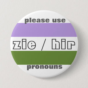Badge Rond 7,6 Cm Pin de bouton de pronom de Zie/Hir