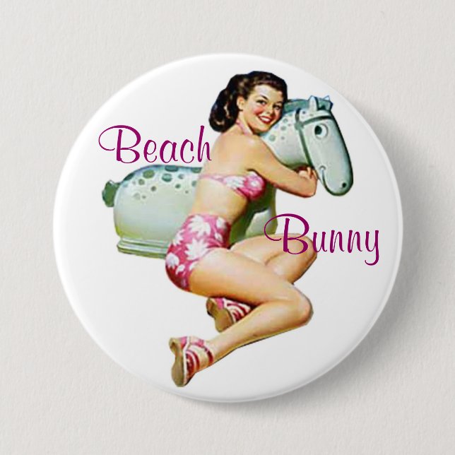 Badge Rond 7,6 Cm Pin- de lapin de plage (Devant)