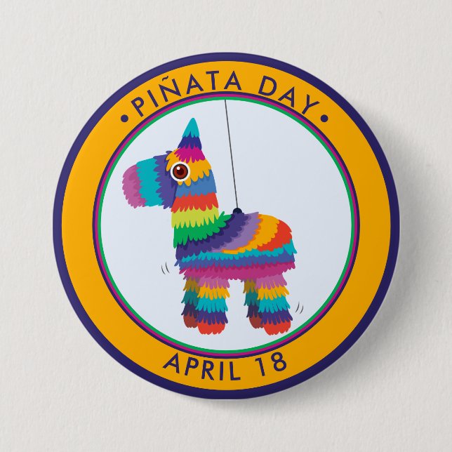 Badge Rond 7,6 Cm Pinata Day, dessin animé âne piñata (Devant)