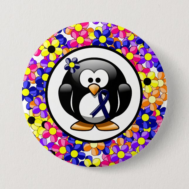 Badge Rond 7,6 Cm Pingouin à ruban bleu foncé (Devant)